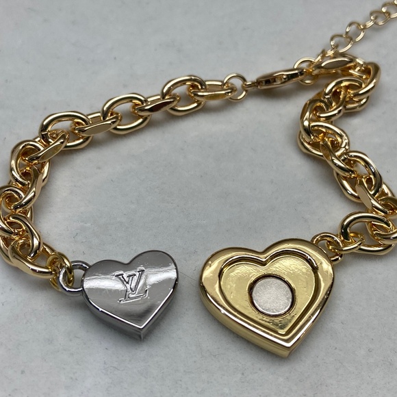 Upcycled Louis Vuitton Silver And Gold Heart Magnet Bracelet - Picture 1 of 4